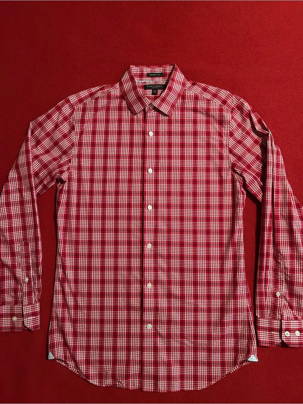 Banana Republic Red and White Plaid Button-Down Dress Shirt